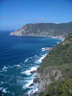 A view of the coast in Cinque Terra, looking back at Monterossa